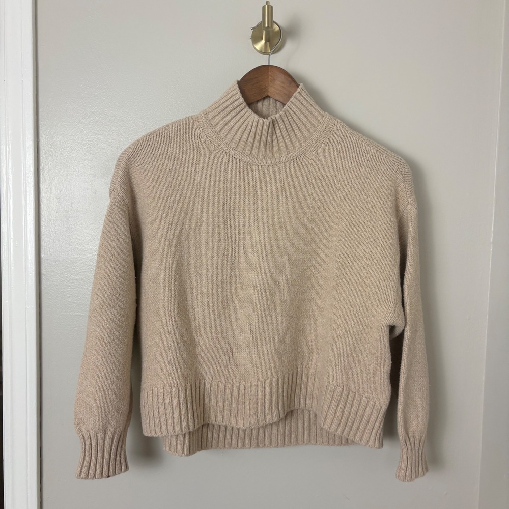 NWOT Gap Sweater Kids M 8-9 Tan Mock Neck Cotton Knit Preppy Quiet Luxury Cute